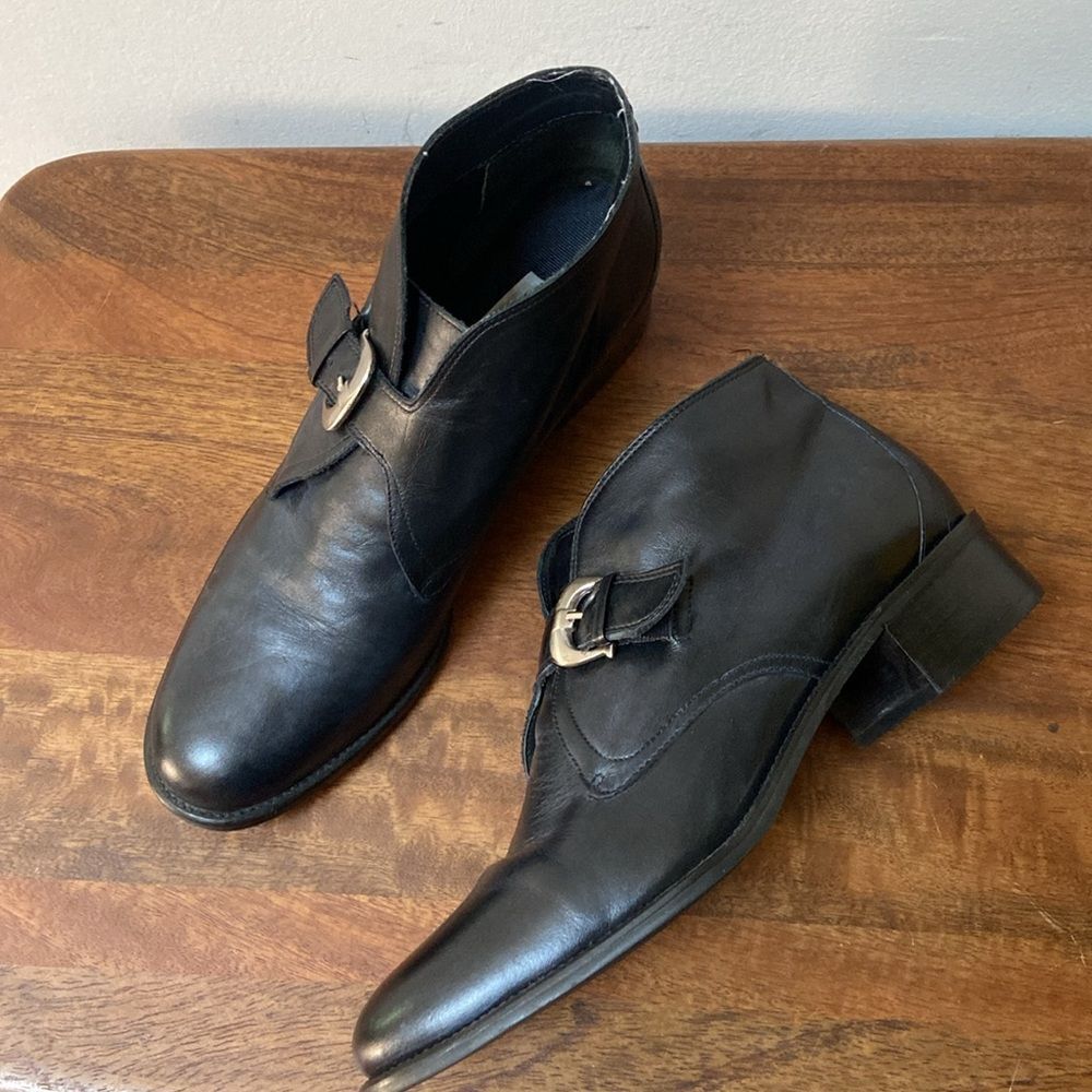 Etienne Aigner Black Leather Buckle Shoes